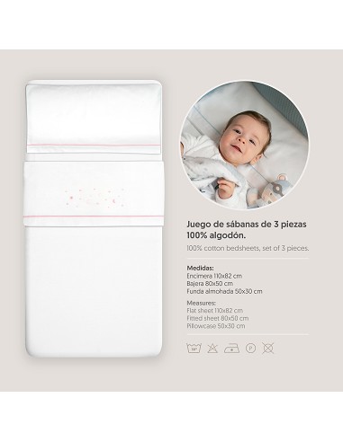 Triptico Coche Franela Estrellas Luna Bco/Rosa