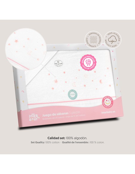 Triptico Coche Franela Estrellas Luna Bco/Rosa