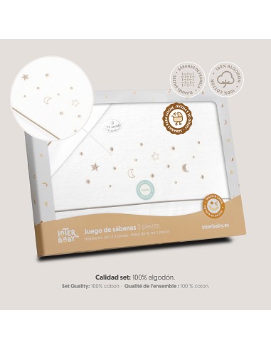 Triptico Coche Franela Estrellas Luna Bco/Beig