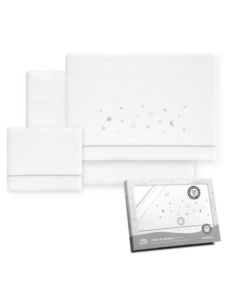 Triptico Coche Franela Estrellas Luna Bco/Gris