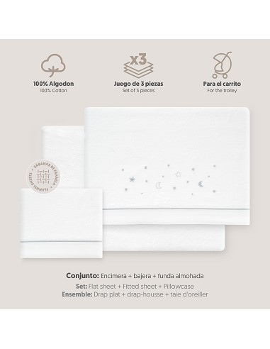 Triptico Coche Franela Estrellas Luna Bco/Gris