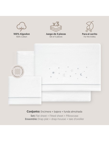 Triptico Coche Franela Estrellas Luna Bco/Gris