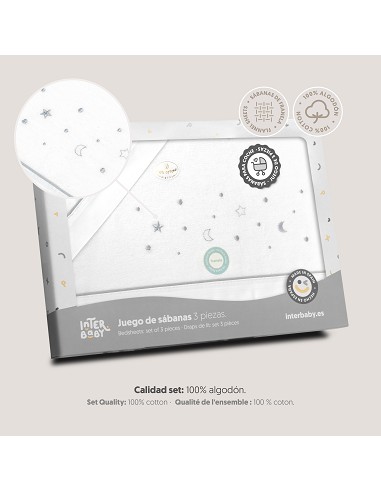 Triptico Coche Franela Estrellas Luna Bco/Gris
