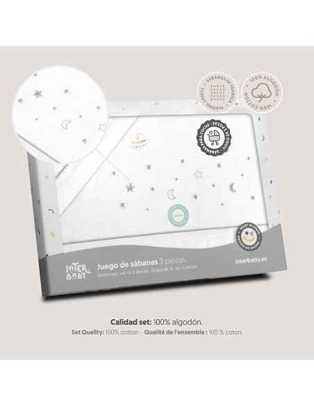 Triptico Coche Franela Estrellas Luna Bco/Gris
