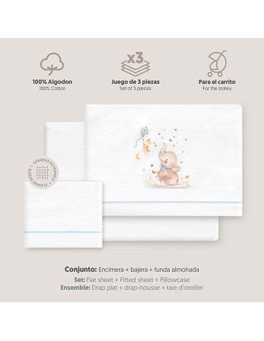 Triptico Coche Franela  Mod Elefante Bco/Azul