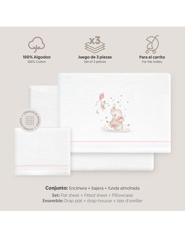 Triptico Coche Franela  Mod Elefante Bco/Rosa