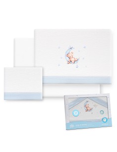 Triptico Coche Franela Estampado Oso Luna Estrellas Bco/Azul