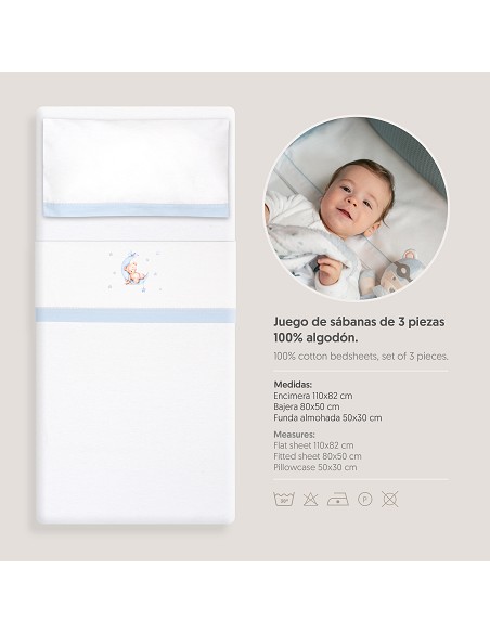 Triptico Coche Franela Estampado Oso Luna Estrellas Bco/Azul