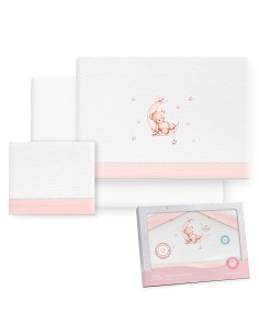 Triptico Coche Franela Estampado Oso Luna Estrellas Bco/Rosa