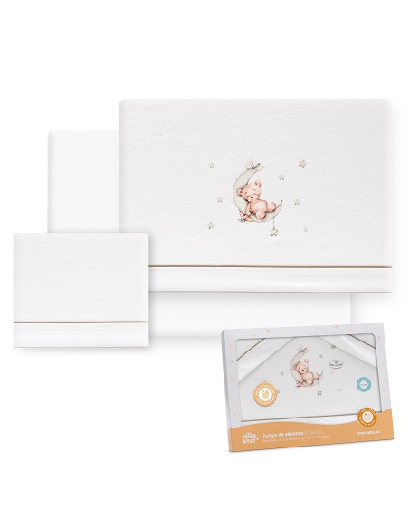 Triptico Coche Franela Estampado Oso Luna Estrellas Bco/Verde