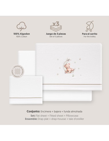 Triptico Coche Franela Estampado Oso Luna...