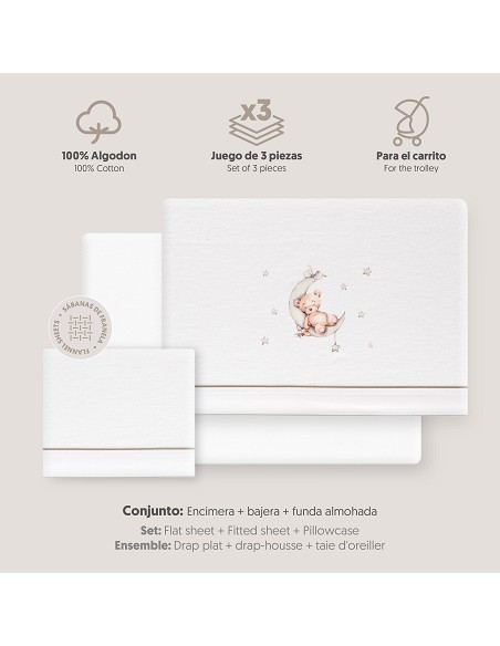 Triptico Coche Franela Estampado Oso Luna Estrellas Bco/Verde