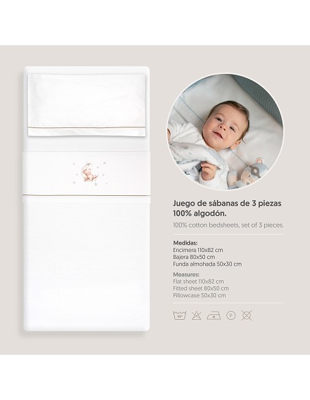 Triptico Coche Franela Estampado Oso Luna Estrellas Bco/Verde