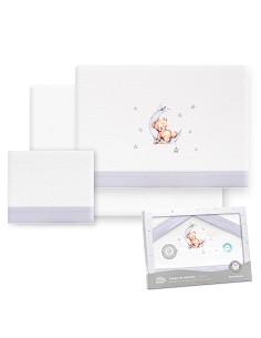 Triptico Coche Franela Estampado Oso Luna Estrellas Bco/Gris