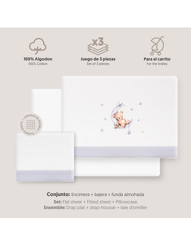 Triptico Coche Franela Estampado Oso Luna...