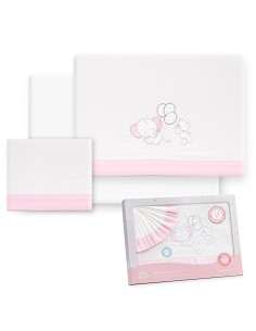 Triptico Coche Franela Oso Elefante Globos Bco/Rosa