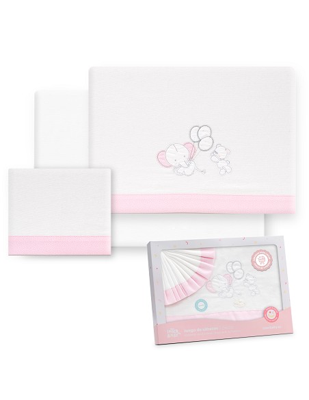 Triptico Coche Franela Oso Elefante Globos Bco/Rosa