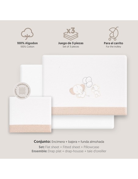 Triptico Coche Franela Oso Elefante Globos Bco/Beig
