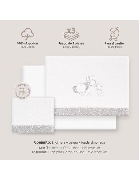 Triptico Coche Franela Oso Elefante Globos Bco/Gris