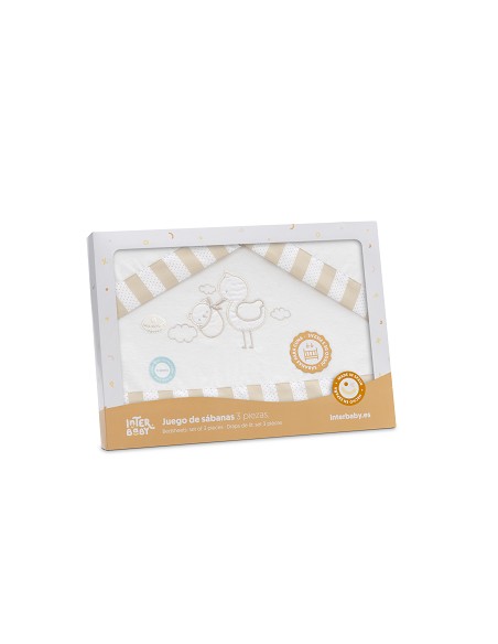 Triptico Coche Franela Cigueña Oso Bco/Beig