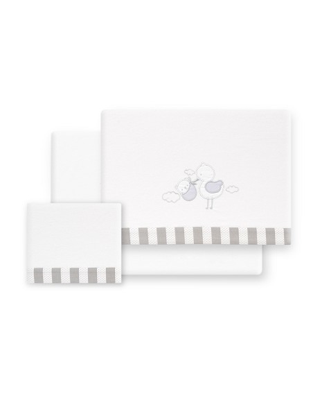 Triptico Coche Franela Cigueña Oso Bco/Gris