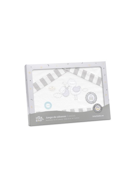 Triptico Coche Franela Cigueña Oso Bco/Gris