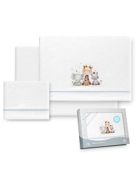 Triptico Coche Coralina Estampado Jirafa Elefante Bco/Azul