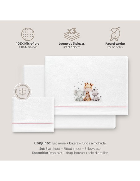 Triptico Coche Coralina Estampado Jirafa Elefante Bco/Rosa