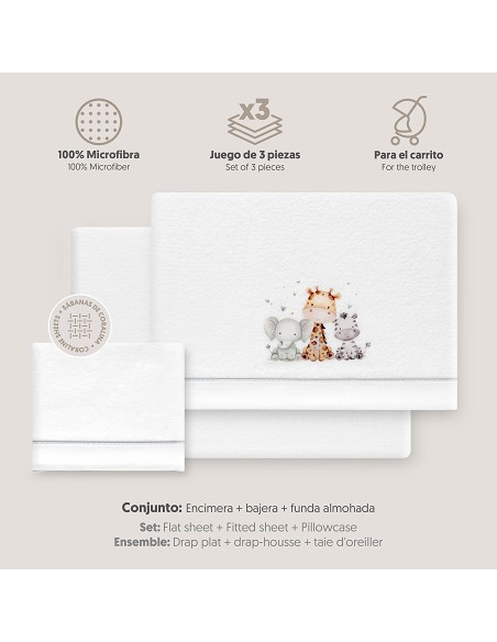 Triptico Coche Coralina Estampado Jirafa Elefante Bco/Gris