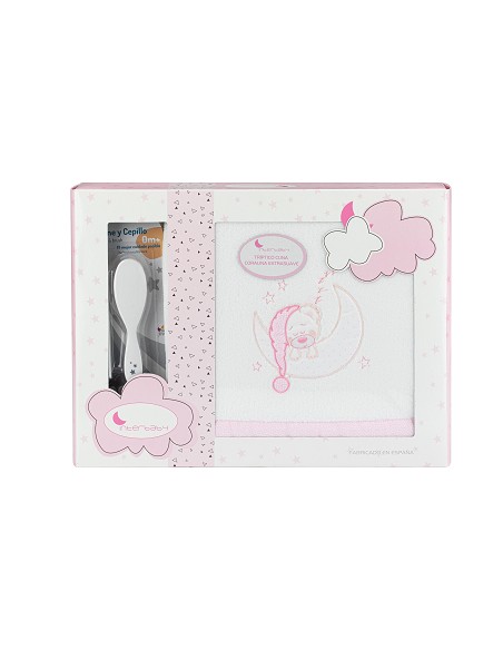 Juego 3 Pcs Cuna Coralina+Peine y Cepillo Mod Bear Sleeping Bco/Rosa