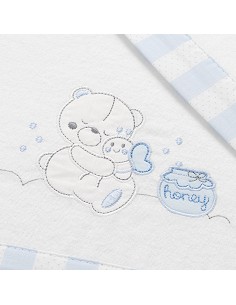 Triptico Cuna Franela Mod Honey Bear Bco/Azul 2
