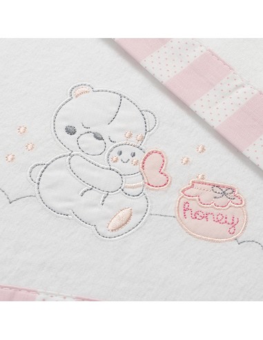 Triptico Cuna Franela Mod Honey Bear Bco/Rosa