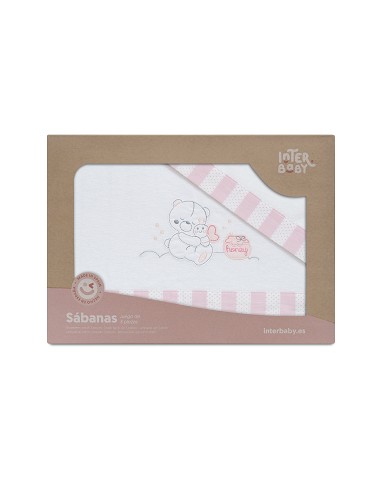 Triptico Cuna Franela Mod Honey Bear Bco/Rosa