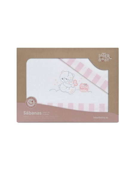 Triptico Cuna Franela Mod Honey Bear Bco/Rosa