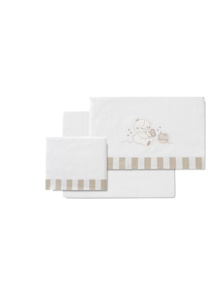 Triptico Cuna Franela Mod Honey Bear Bco/Beig