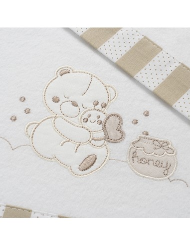 Triptico Cuna Franela Mod Honey Bear Bco/Beig