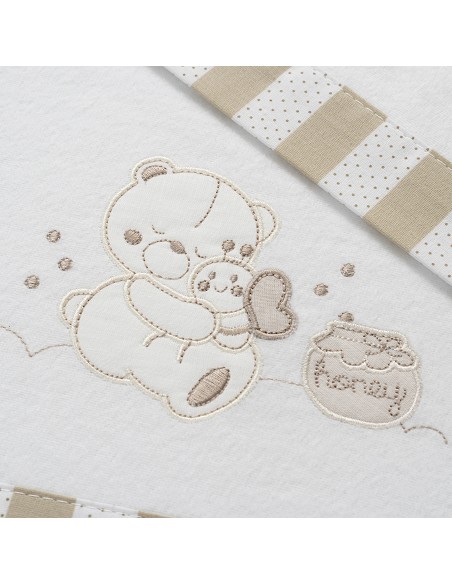 Triptico Cuna Franela Mod Honey Bear Bco/Beig