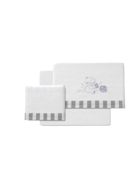 Triptico Cuna Franela Mod Honey Bear Bco/Gris