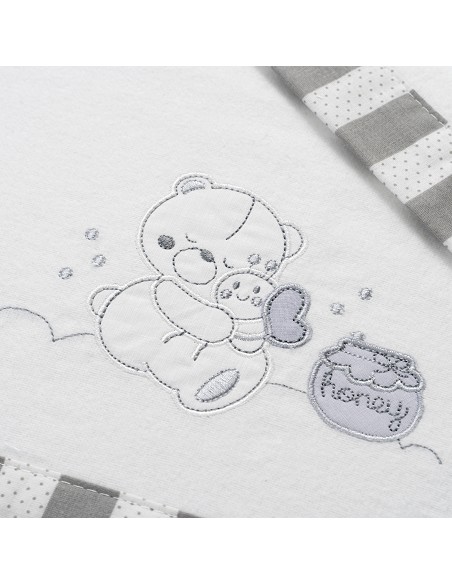 Triptico Cuna Franela Mod Honey Bear Bco/Gris