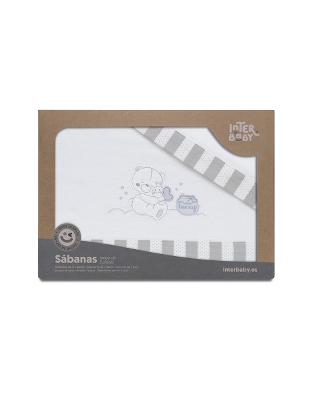 Triptico Cuna Franela Mod Honey Bear Bco/Gris