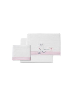 Triptico Cuna Franela Mod Corazon Amoroso Bco/Rosa
