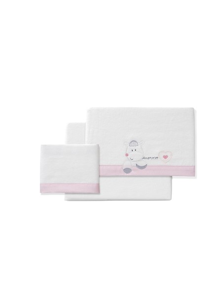 Triptico Cuna Franela Mod Corazon Amoroso Bco/Rosa