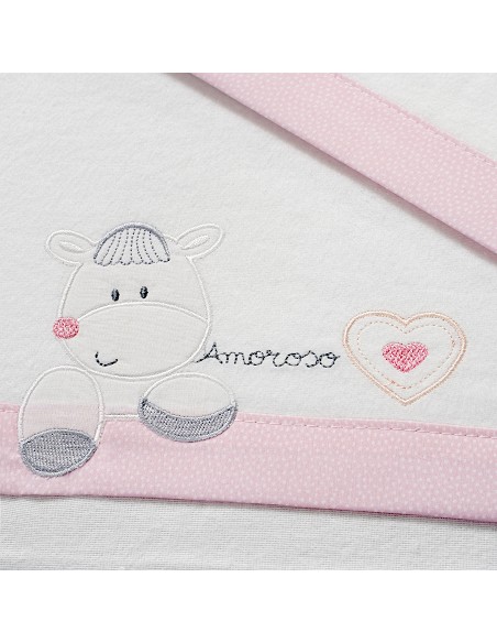 Triptico Cuna Franela Mod Corazon Amoroso Bco/Rosa