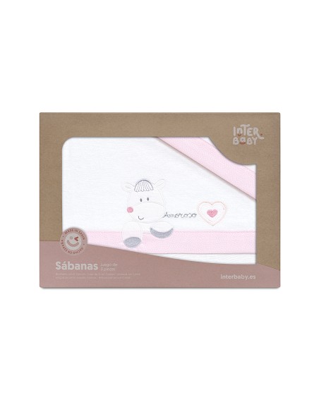 Triptico Cuna Franela Mod Corazon Amoroso Bco/Rosa