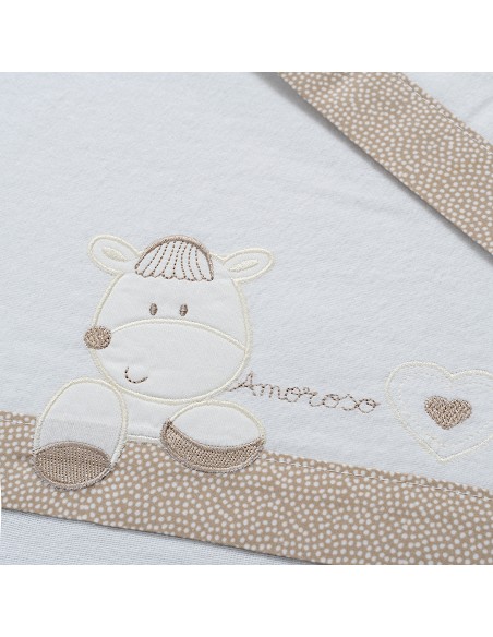 Triptico Cuna Franela Mod Corazon Amoroso Bco/Beig