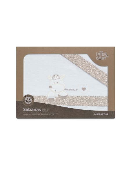 Triptico Cuna Franela Mod Corazon Amoroso Bco/Beig