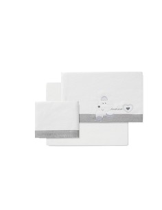 Triptico Cuna Franela Mod Corazon Amoroso Bco/Gris