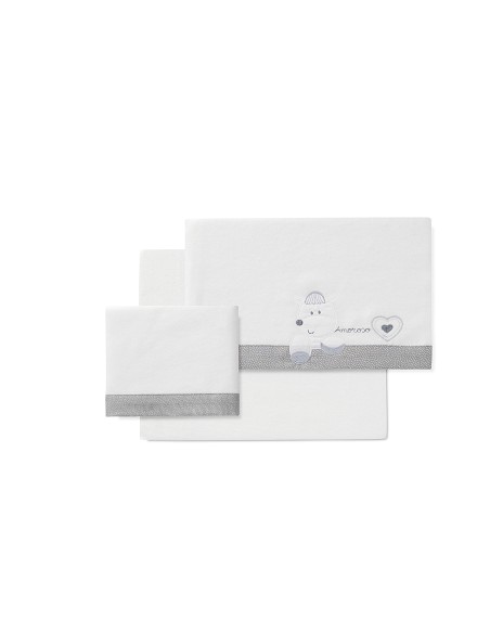 Triptico Cuna Franela Mod Corazon Amoroso Bco/Gris