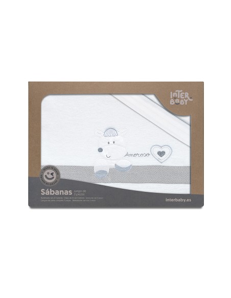 Triptico Cuna Franela Mod Corazon Amoroso Bco/Gris