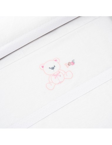 Triptico Cuna Franela Modelo Oso Lazo Bco/Rosa